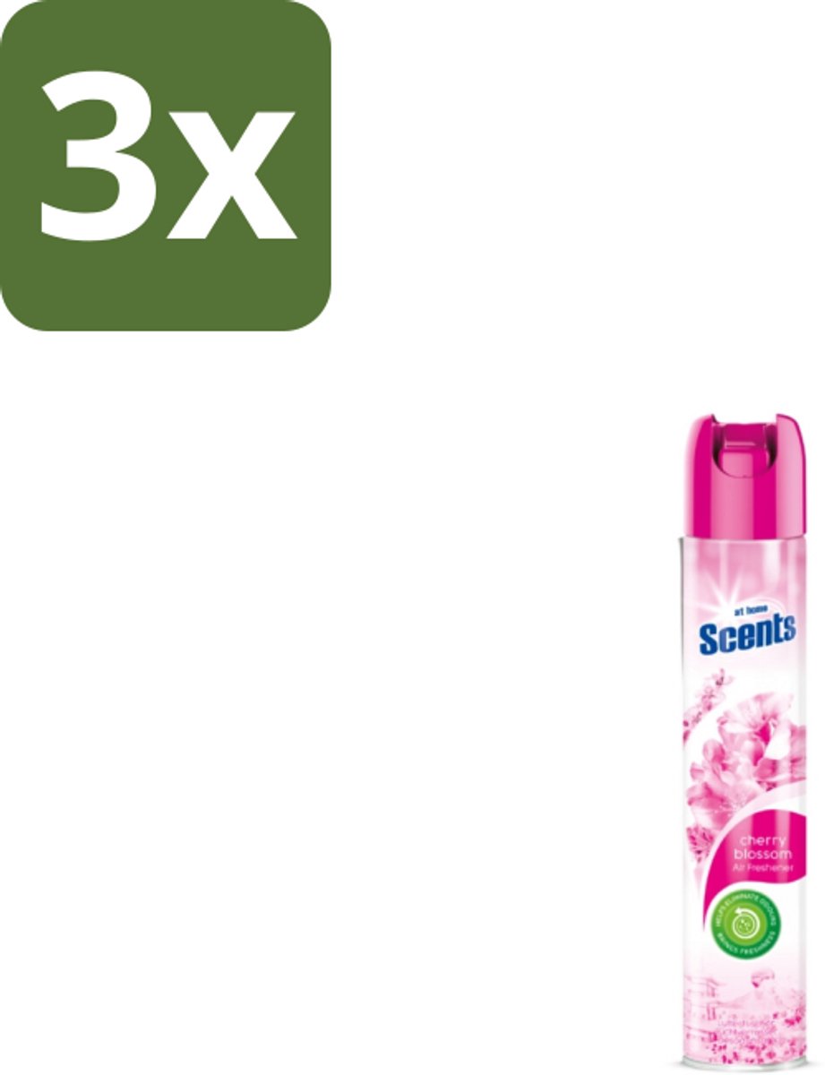 3 x At Home – Luchtverfrisser Spray – Cherry Blossom – Fris Bloemig - 400 ml - Luchtverfrisser Cherry Blossom - Bloemige Geur - Frisse Geur - Geur Neutraliseren - Kersenbloesem