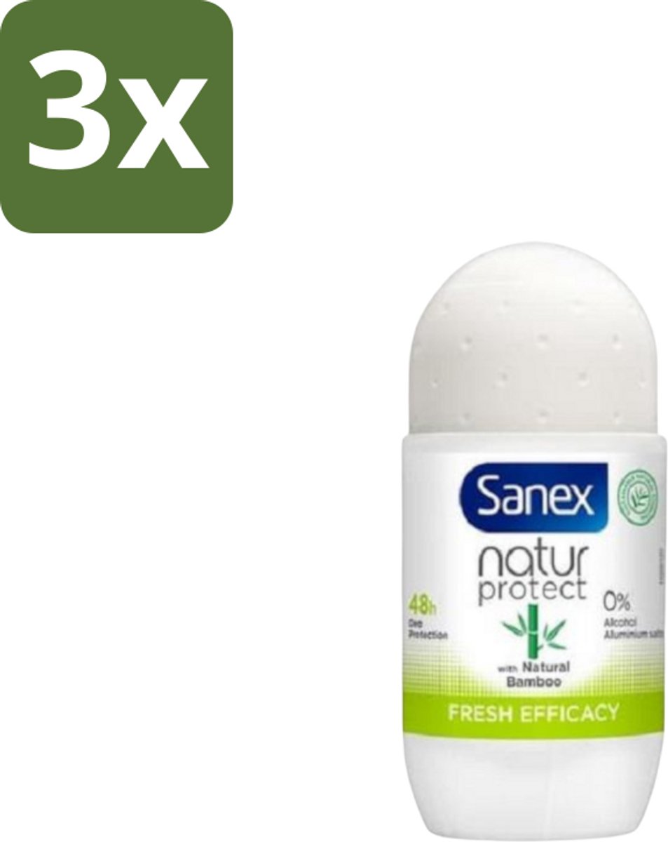 3 x Sanex – Deo Roll-on – Bamboo Fresh Efficacy – 50 ml - Bamboo Deodorant - Natuurlijke Frisheid - Alcoholvrije Deodorant - Huidvriendelijke Deodorant - Transpiratiegeur