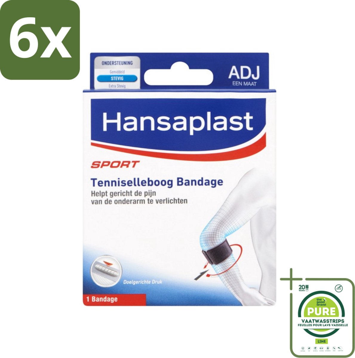 Hansaplast - Sport Tenniselleboog Bandage - Tennisarm Brace - Elleboogbraces - Verstelbaar - Zwart - Voordeelverpakking - 6 stuks - Tenniselleboog - Epicondylitis lateralis