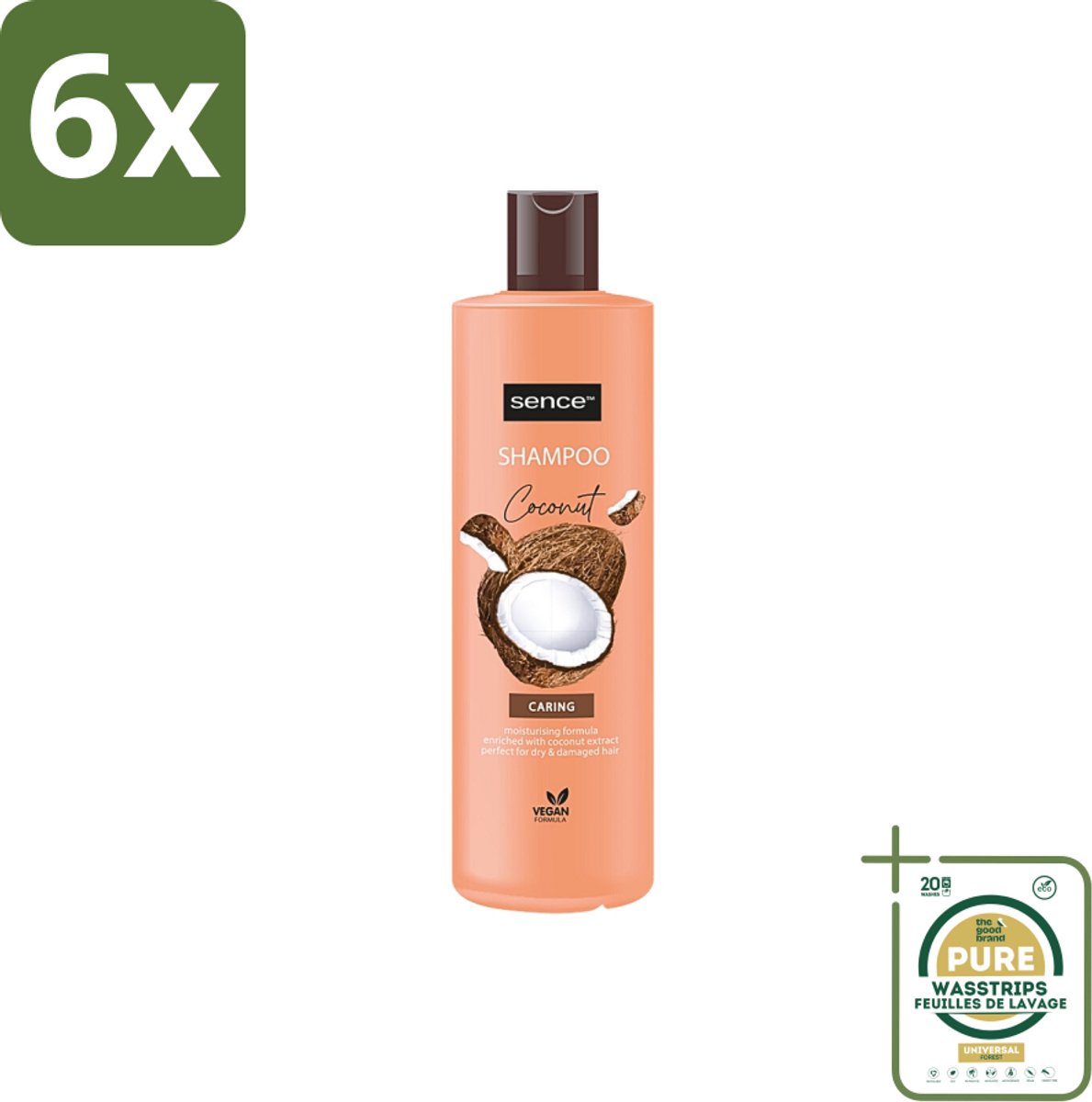 Sence - Coconut - Shampoo - Verzorgend - 400 ml - Voordeelverpakking - Voordeelverpakking - 6 stuks - Beschadigd haar shampoo - Glanzend haar