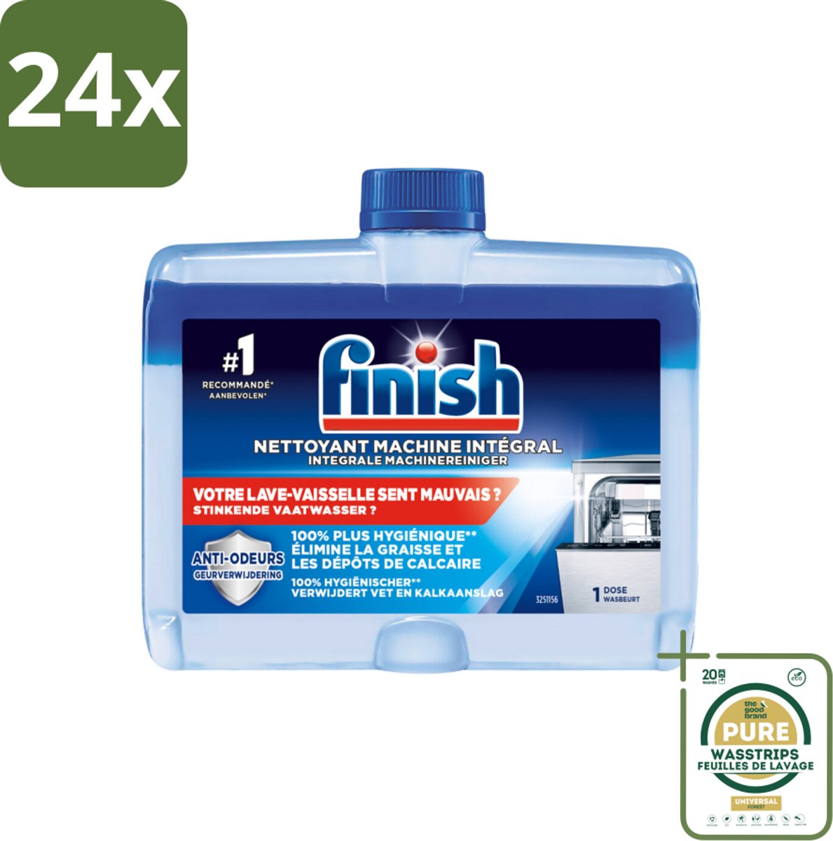 Finish Integrale Machinereiniger Regular 250 ml - Voordeelverpakking - 24 stuks - Kalk verwijderen - Geur verwijderen