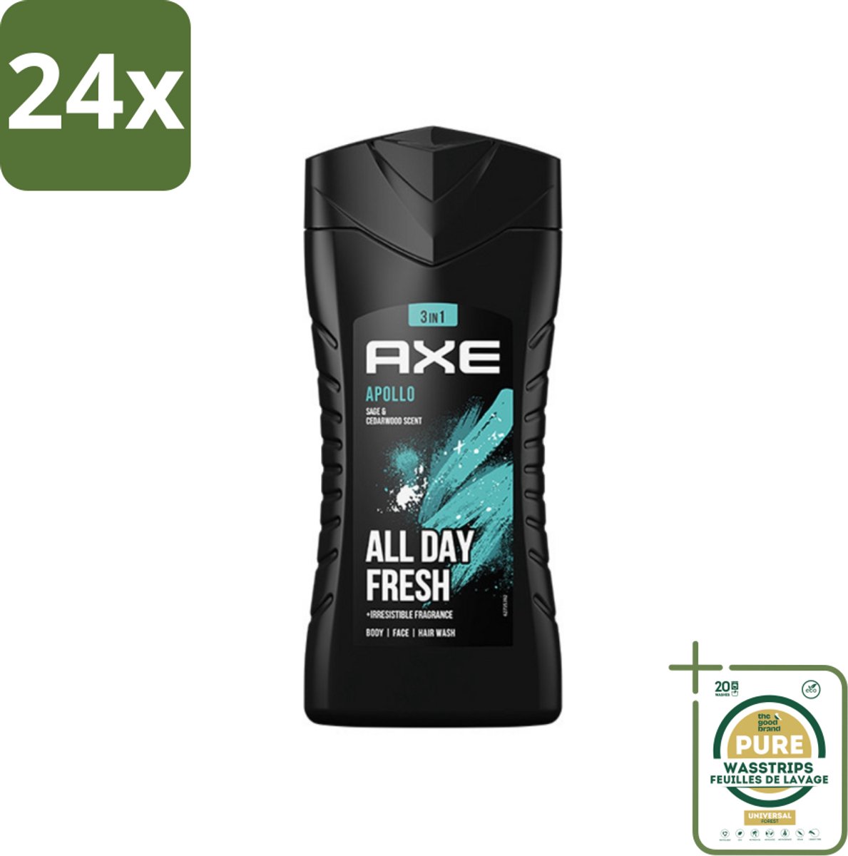 Axe - 3-in-1 Douchegel - Apollo - Sage & Cedarwood - 250 ml - Voordeelverpakking - 24 stuks - 3-in-1 - Cederhout