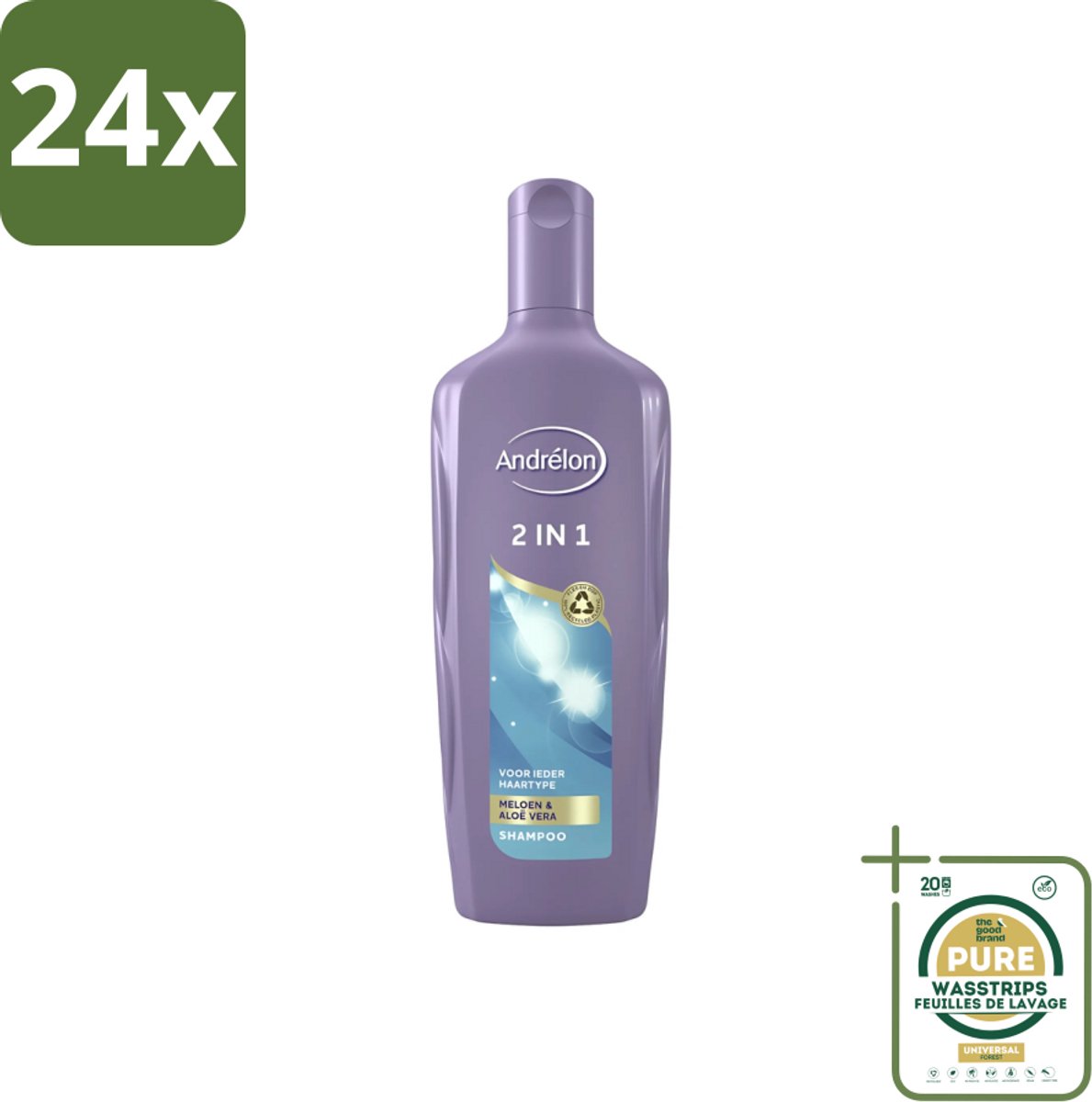 Andrélon - 2-in-1 - Shampoo - Reinigt & Verzorgt - 300 ml - Voordeelverpakking - 24 stuks - Aloë vera shampoo - Haar reinigen