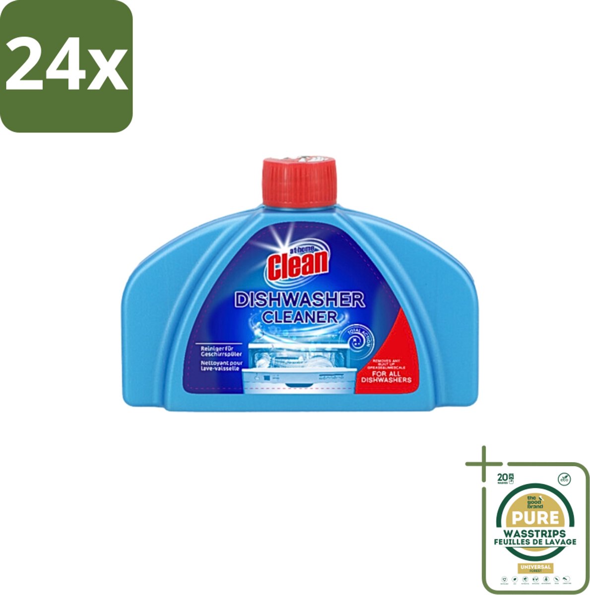 At Home - Clean - Vaatwas Machinereiniger - Verwijdert Hardnekkig Vuil - 250 ml - Voordeelverpakking - 24 stuks - Vaatwasmachine kalkaanslag - Vaatwasmachine vet