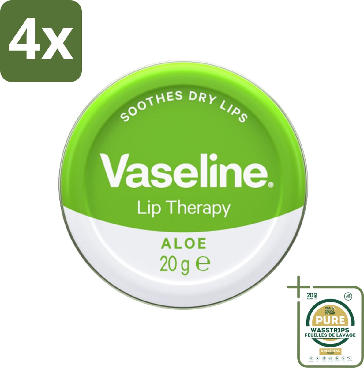Vaseline - Original Tin - Lip Therapy - Aloë Vera - 20 g - Voordeelverpakking - 4 stuks - Droge lippen - Lippenverzorging