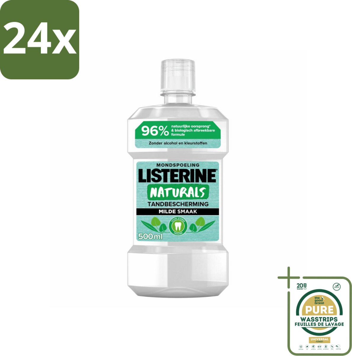 Listerine Naturals Mondwater Tandbescherming 500 ml - Voordeelverpakking - 24 stuks - Tandbescherming - Natuurlijk mondwater