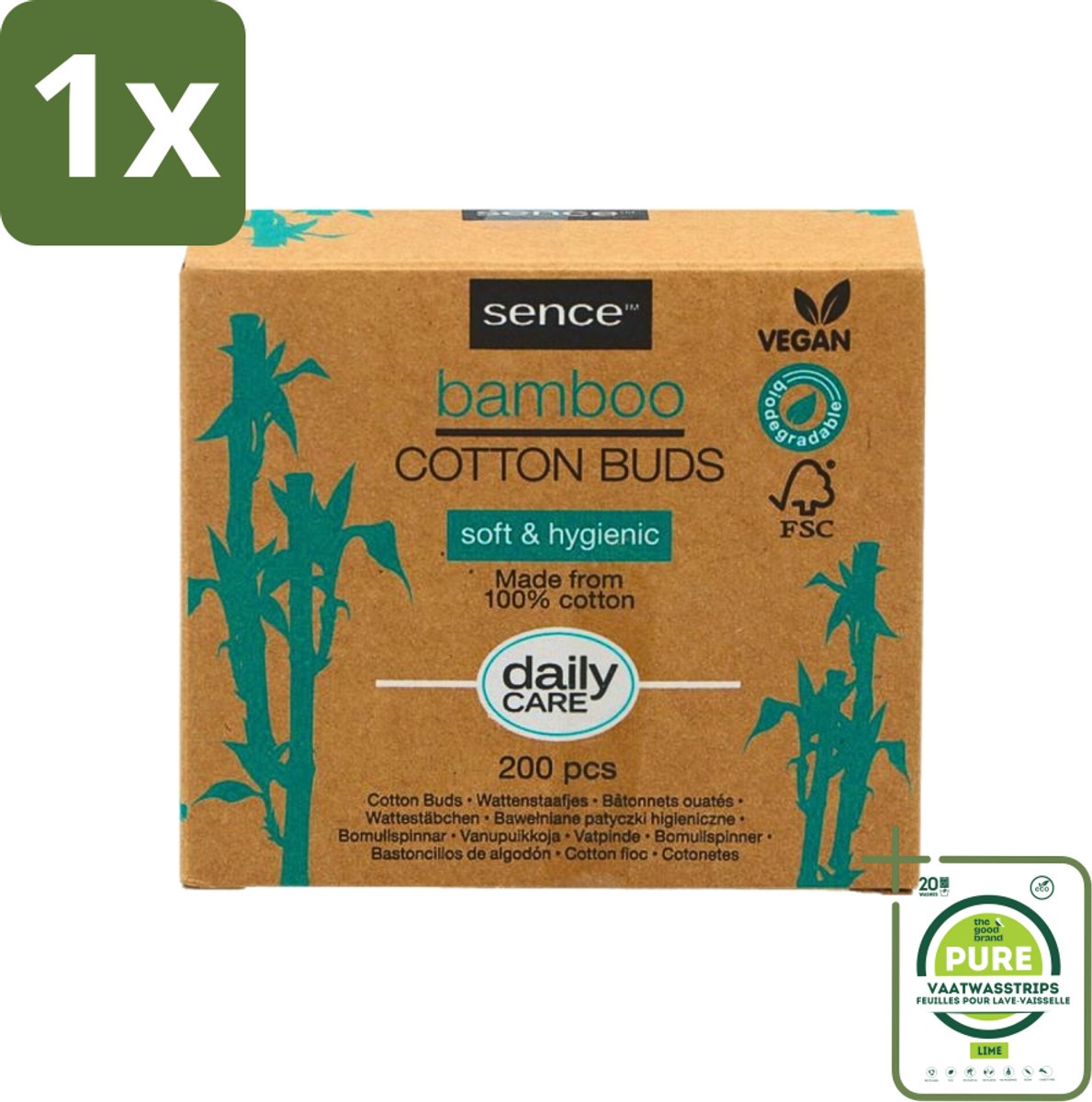 1 x Sence - Bamboe - Wattenstaafjes - Afbreekbaar & Vegan - 200 Wattenstaafjes - Bamboe Wattenstaafjes - Vegan Wattenstaafjes - Biologisch Afbreekbaar - Katoen Wattenstaafjes - Duurzame Verzorging