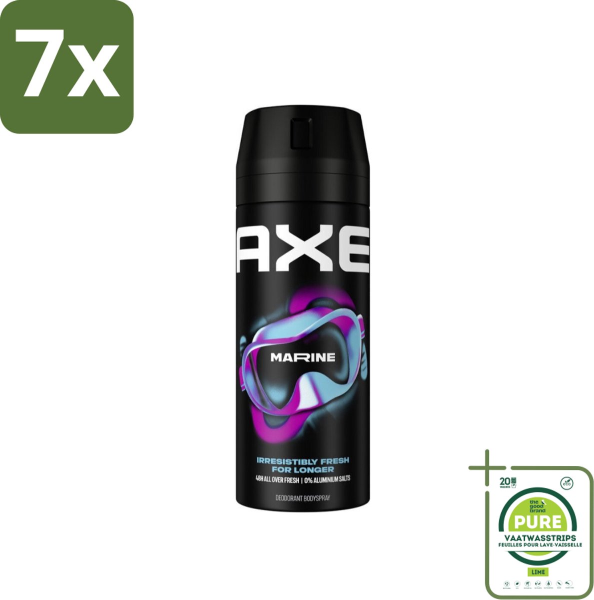 7 x Axe - Deodorant Bodyspray - 100% Fresh Fragrance - Marine - Sea Breeze & Sage - 150 ml - Grootverpakking - Axe Marine Deodorant - Zeebries Geur - Bodyspray - Frisheid - 48 Uur Geur
