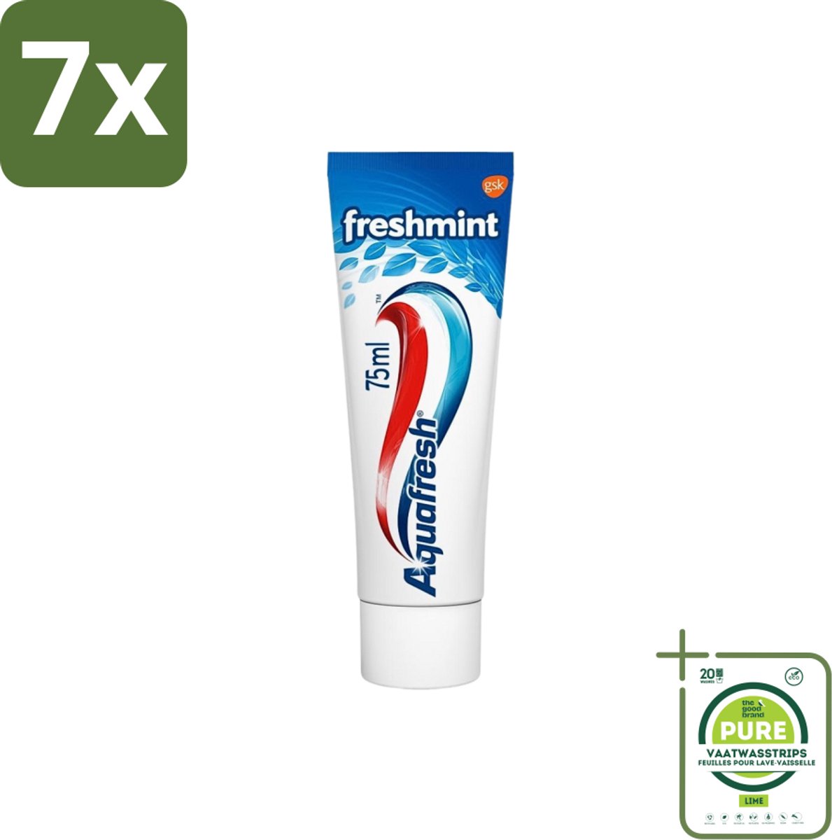 7 x Aquafresh Tandpasta Freshmint Frisse Adem 75 ml - Grootverpakking - Tandpasta - Suikerzuurbescherming - Gaatjes - Tandvleesproblemen - Tandplak