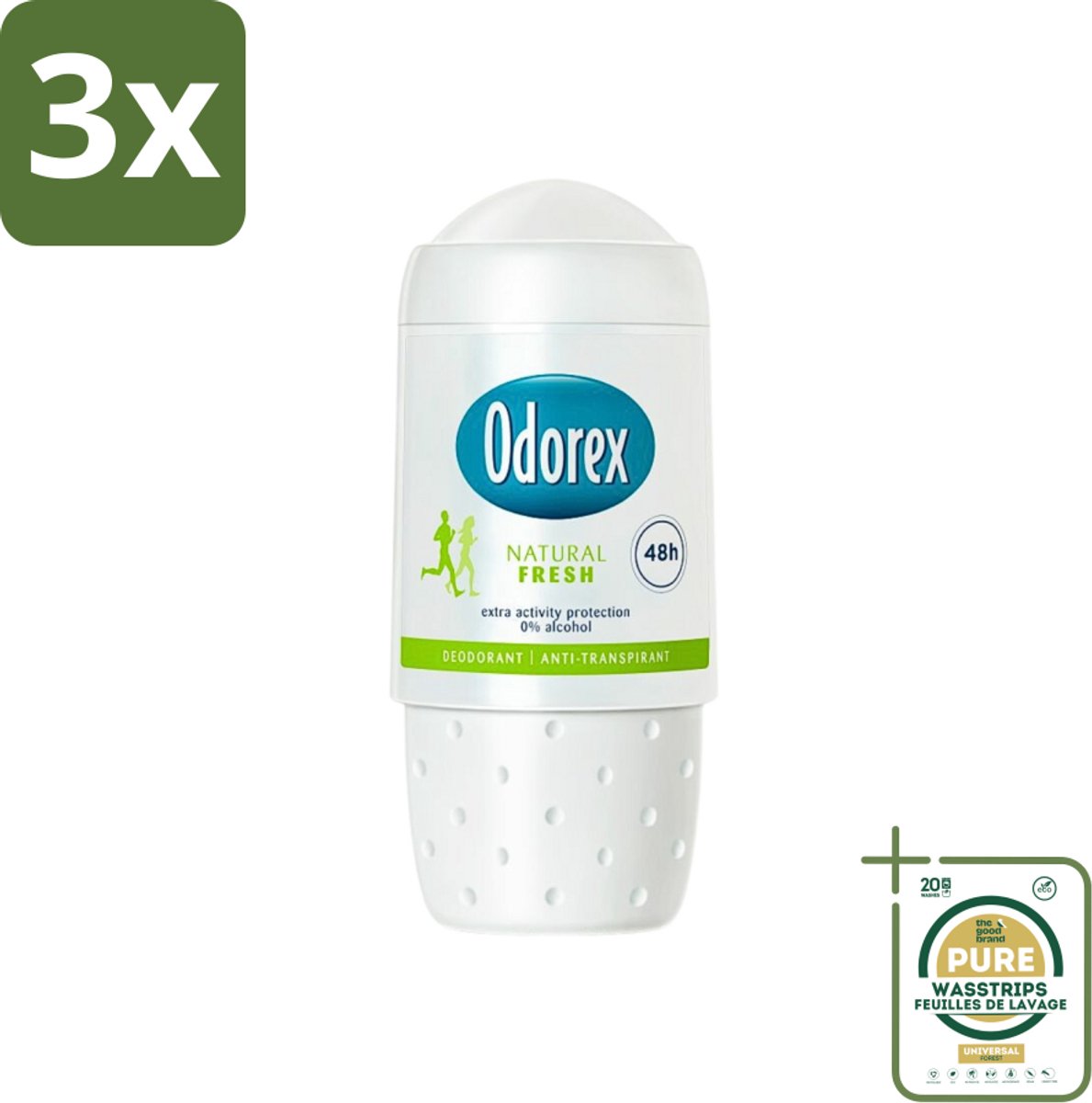 3 x Odorex - Deodorant Roller - Natuurlijk Fris - Fris & Natuurlijk - 50 ml - Grootverpakking - Natuurlijke Frisheid - Deodorant Roller - Fris En Natuurlijk - Transpiratie Bescherming - Huidvriendelijk