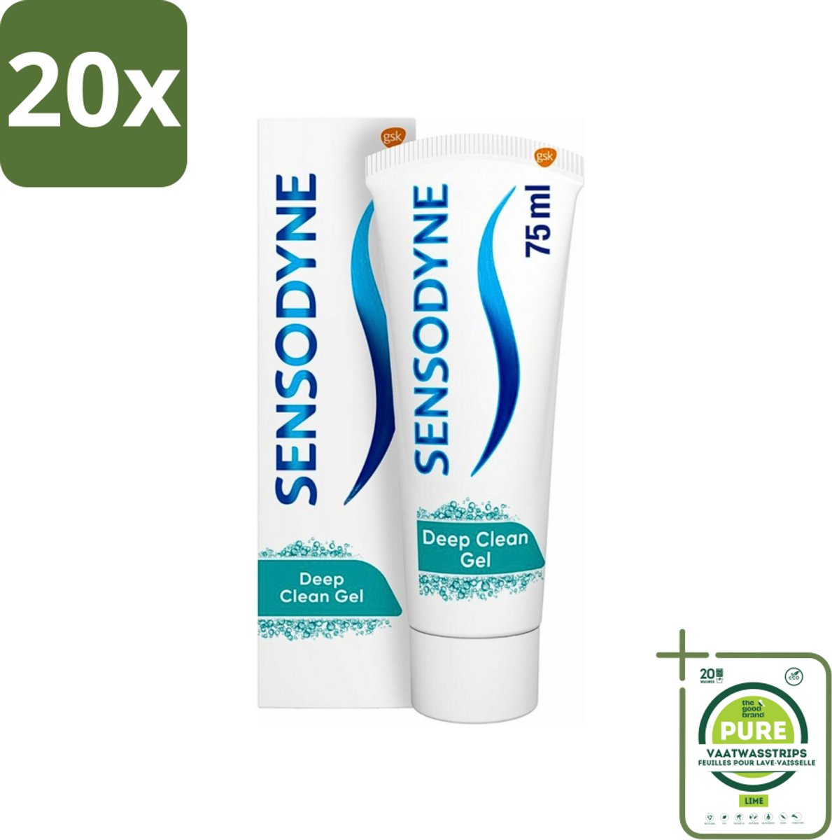 20 x Sensodyne - Tandpasta - Deep Clean - Voor Frisse Adem - 75 ml - Grootverpakking - Gevoelige Tanden - Diepe Reiniging - Frisse Adem - Tandpasta - Tandbederf