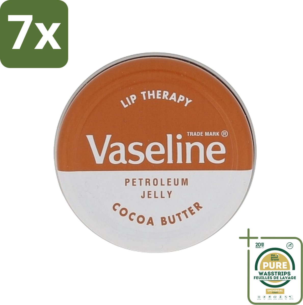 7 x Vaseline - Lip Therapy - Lippenbalsem - Cocoa Butter - 20 g - Grootverpakking - Lippenbalsem - Droge Lippen - Lippen Verzorging - Cacaoboter - Uitdroging Voorkomen