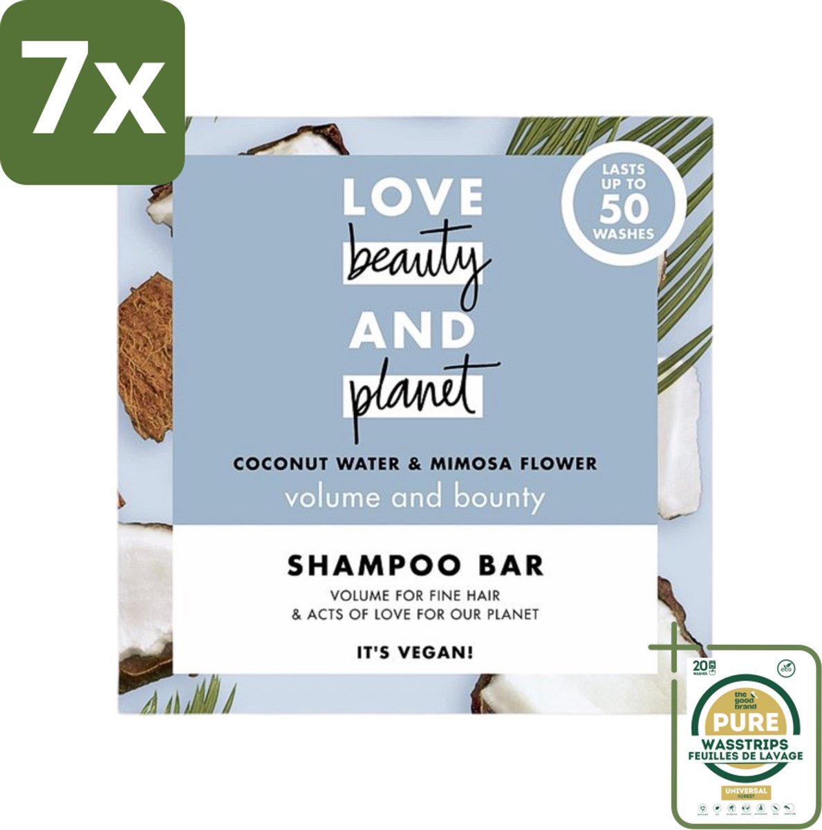 7 x Love Beauty and Planet - Shampoo Bar - Coconut Water & Mimosa Flower - Hydratatie & Volume - 90 g - Grootverpakking - Shampoo Bar - Kokoswater - Mimosa - Volume - Hydratatie