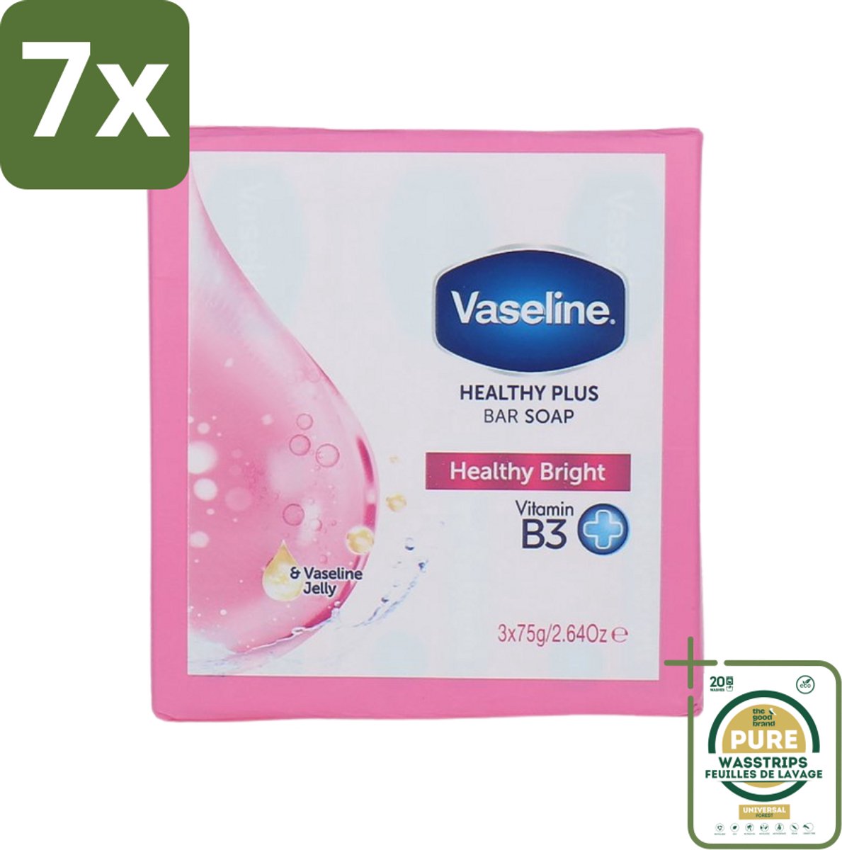7 x Vaseline - Healthy Bright - Zeeptablet - Reinigend & Verzorgend - 3x75 ml - Grootverpakking - Zeep - Huidverzorging - Reiniging - Gezondheid - Handen