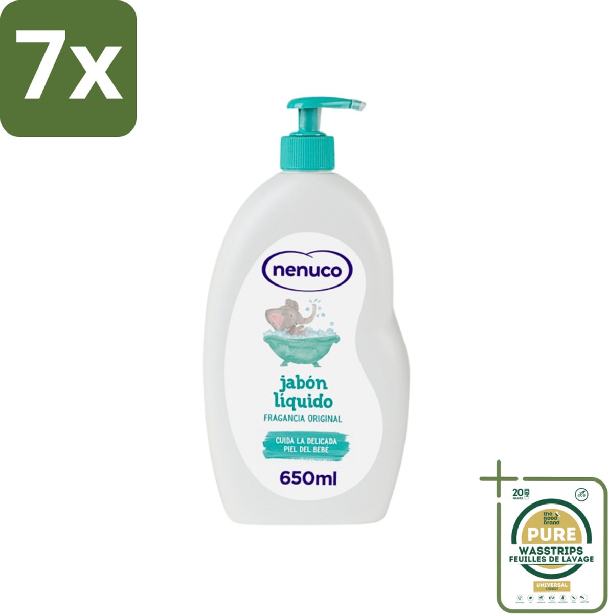 7 x Nenuco - Jabon Líquido - Vloeibare Zeep - Originele Geur - Met Doseerpomp - 650 ml - Grootverpakking - Vloeibare Zeep - Handzeep - Douchegel - Badzeep - Baby Huid