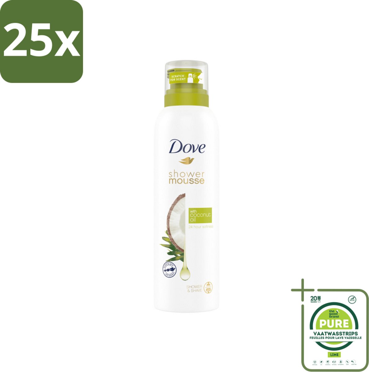 25 x Dove Shower Foam Coconut Oil 200 ml - Grootverpakking - Douche Mousse - Kokosolie Douche - Huid Verzorging - Scheer Mousse - Huid Hydraatatie