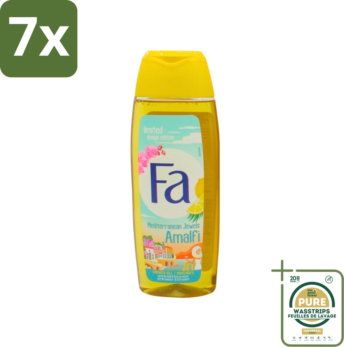 7 x Fa - Douchegel - Mediterranean Jewels Amalfi - Orchidee & Citrus - Frisse & Tropische Geur - Verfrissend - 250 ml - Grootverpakking - Douchegel Orchidee Citrus - Tropische Geur - Verfrissend - Zomerse Geur - Huid Hydriate