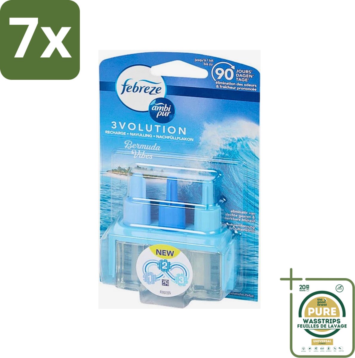 7 x Ambi Pur 3volution - Bermuda Vibes Navulling - Luchtverfrisser - 20 ml - Grootverpakking - Oceaanfrisse Geur - Luchtverfrisser - Geurverspreiding - 3Volution Systeem - Geurintensiteit