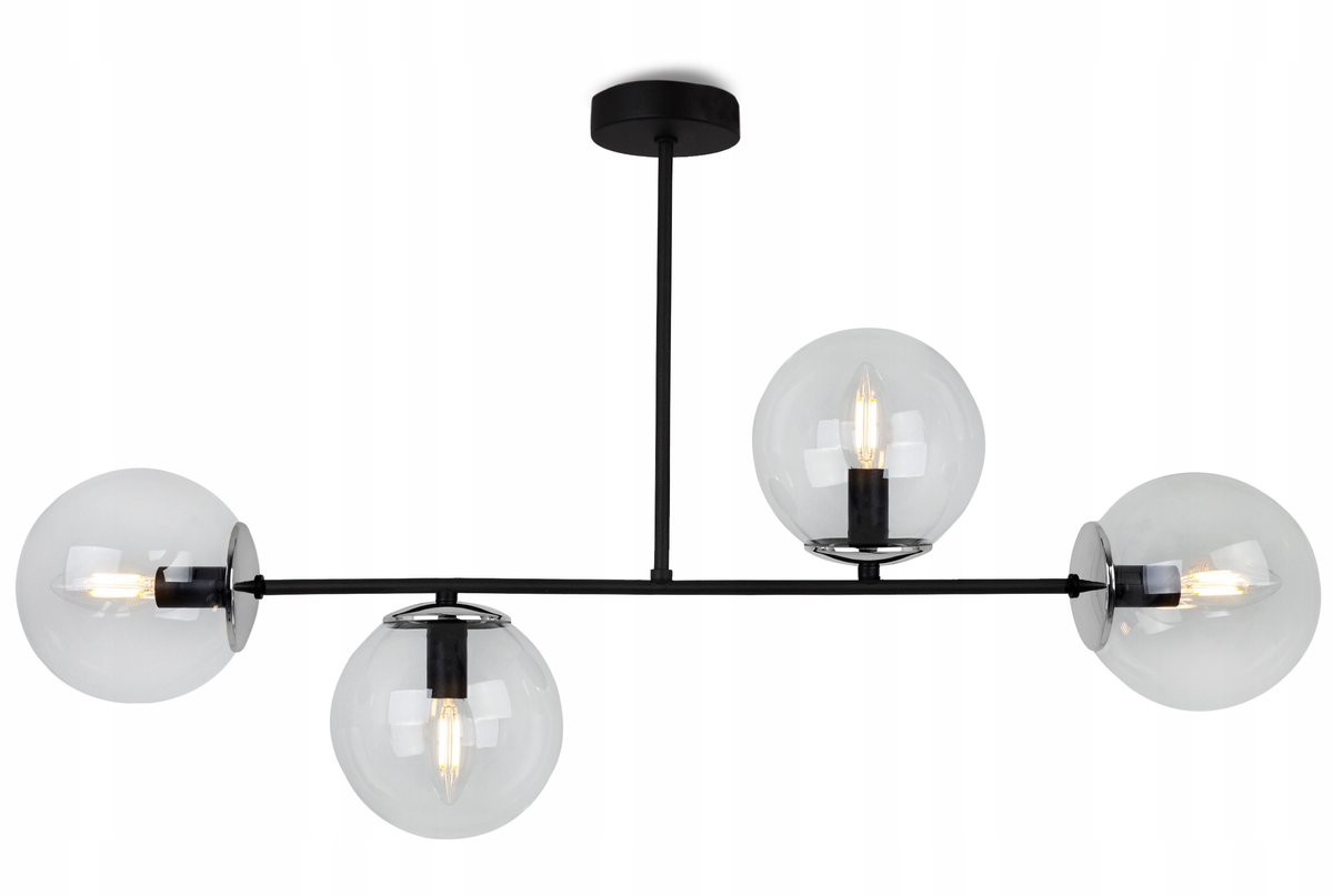 Moderne hanglamp met glazen bollen, 4xE14, zwart/zilver