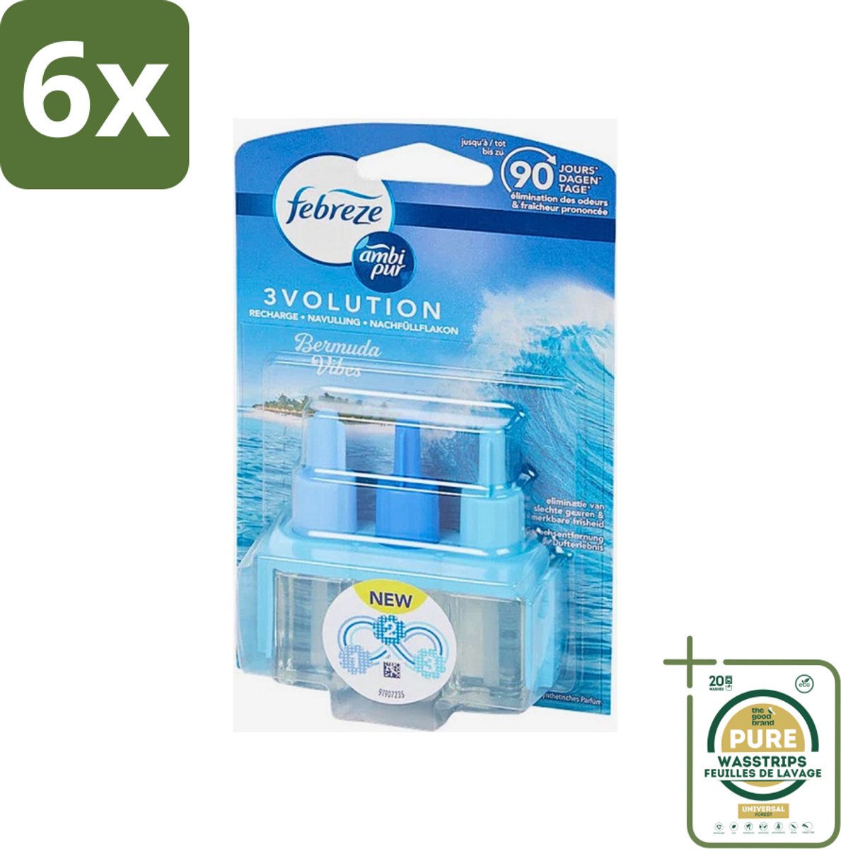 Ambi Pur 3volution - Bermuda Vibes Navulling - Luchtverfrisser - 20 ml - Voordeelverpakking - 6 stuks - Geurverspreiding - 3Volution systeem