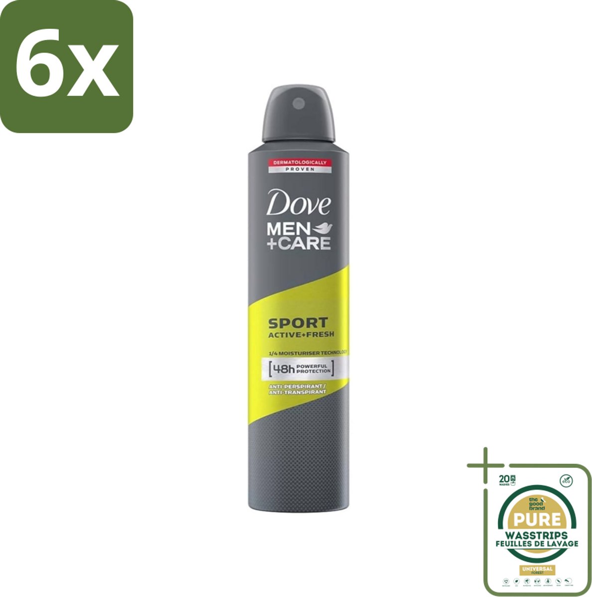 Dove - Deodorant - Spray Men - Sport Active + Fresh - Energiek en verfrissend - 250 ml - Voordeelverpakking - 6 stuks - Zweetbehandeling - Frisheid