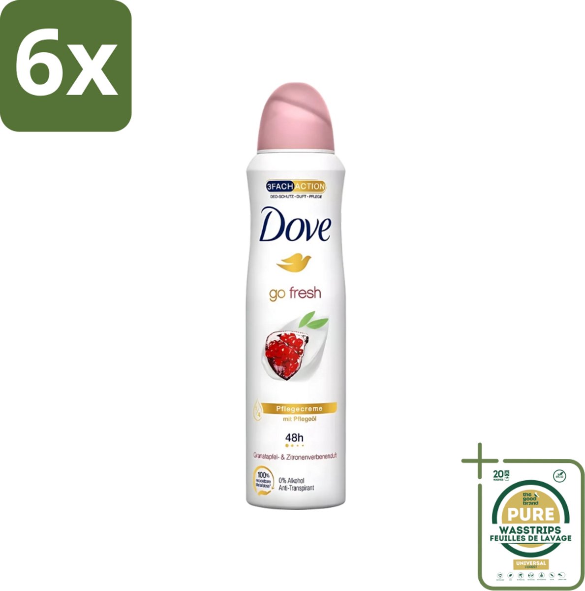 Dove - Deodorant - Go Fresh Granaatappel - Frisse en fruitige geur - 150 ml - Voordeelverpakking - 6 stuks - Anti-transpirant Spray - Frisheid
