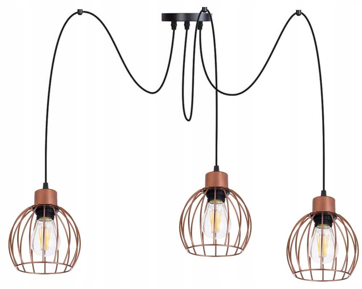 Merkloze Hanglamp 'Pajak' met 3 Metalen Kappen, Zwart/Koper