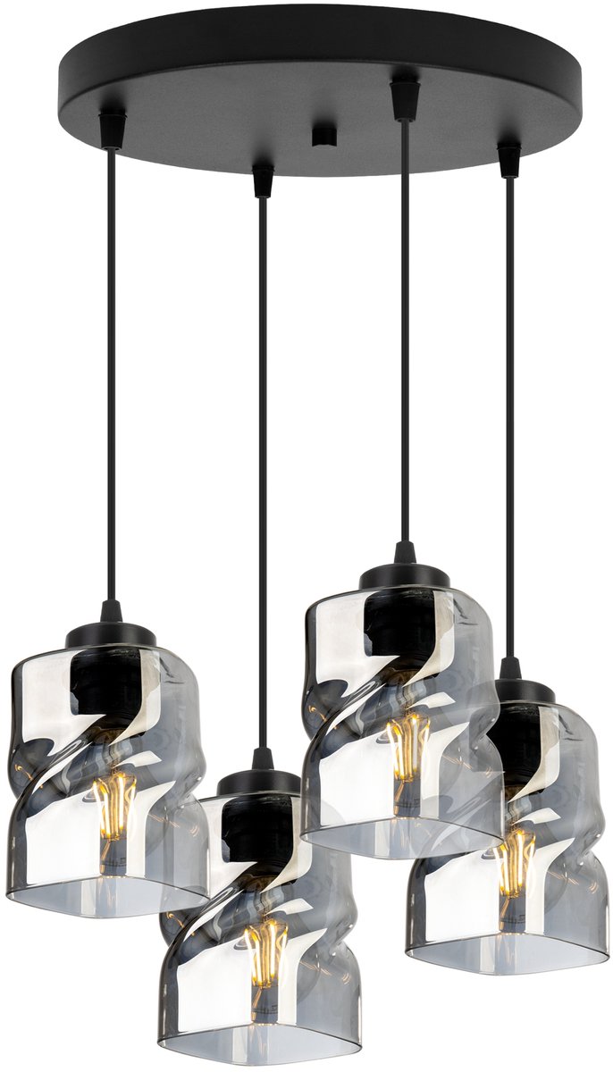 NIKI Hanglamp Glas Zwart/Aluminium/Mijnhout E27 4x60W
