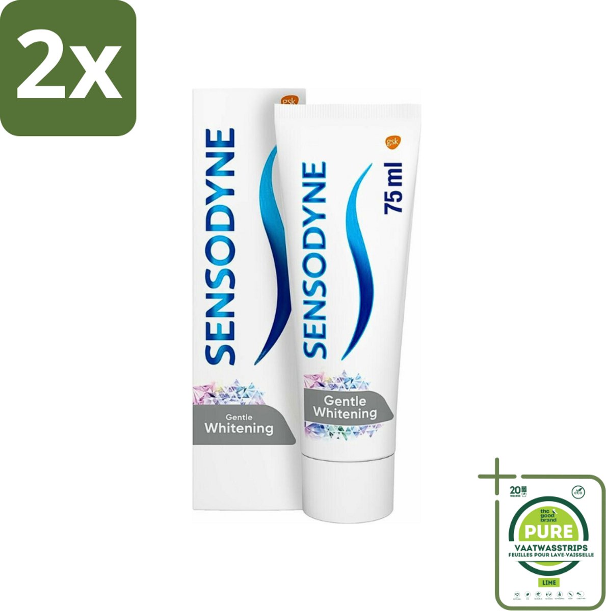 Sensodyne - Tandpasta - Gentle Whitening - Milde Reiniging - 75 ml - Voordeelverpakking - 2 stuks - Gevoelige tanden - Tandpasta