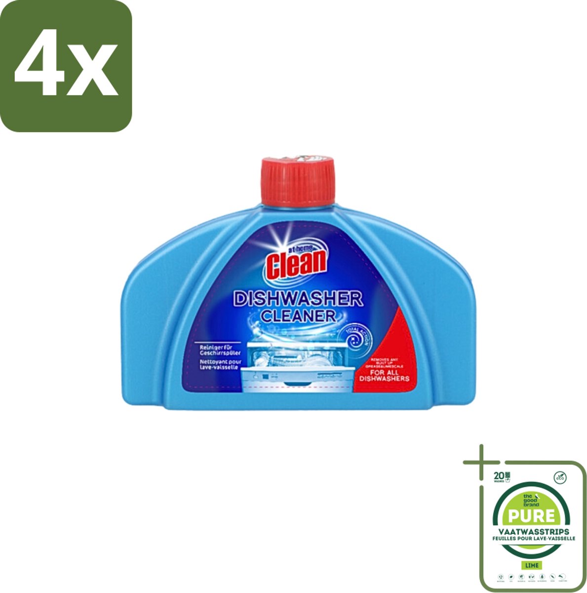 At Home - Clean - Vaatwas Machinereiniger - Verwijdert Hardnekkig Vuil - 250 ml - Voordeelverpakking - 4 stuks - Vaatwasmachine reiniger - Vaatwasmachine reiniging