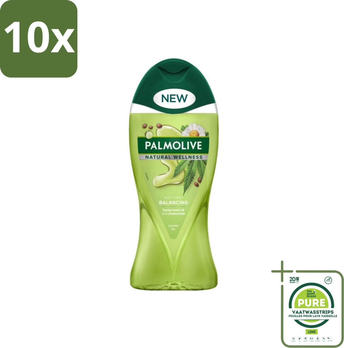 10 x Palmolive - Natural Wellness - Douchegel - Balancing - Ontspannend & Fris - 250 ml - Grootverpakking - Douchegel - Ontspanning - Wellness - Balans - Cannabiszaadolie
