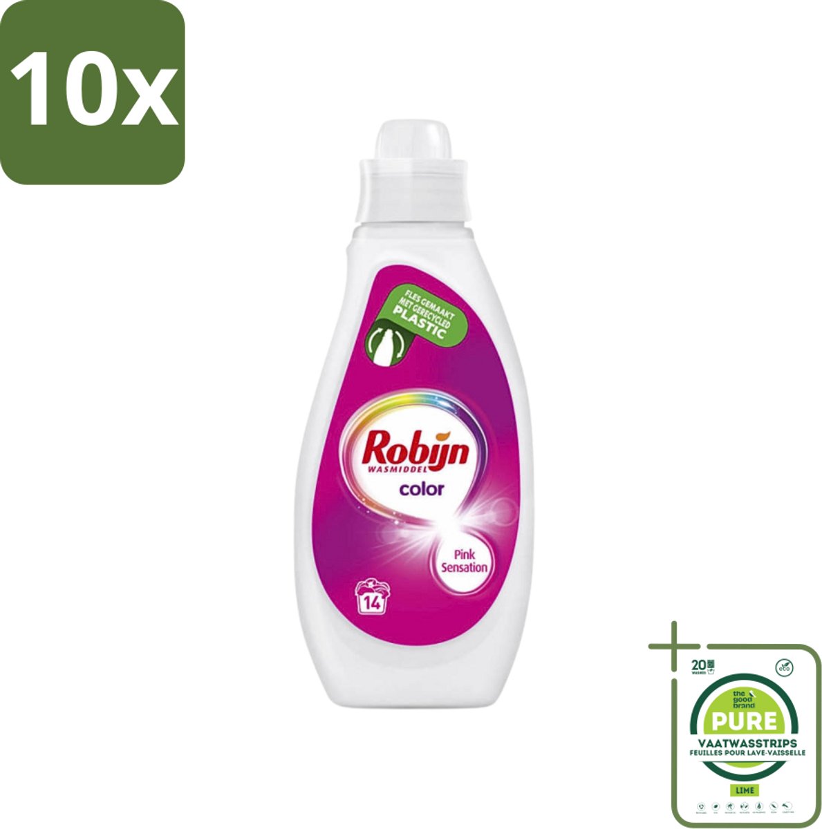 10 x Robijn - Color - Vloeibaar Wasmiddel - Pink Sensation - 14 Wasbeurten - 700 ml - Grootverpakking - Kleurbehoud - Wasmiddel - Vloeibaar Wasmiddel - Geur - Wasbeurt