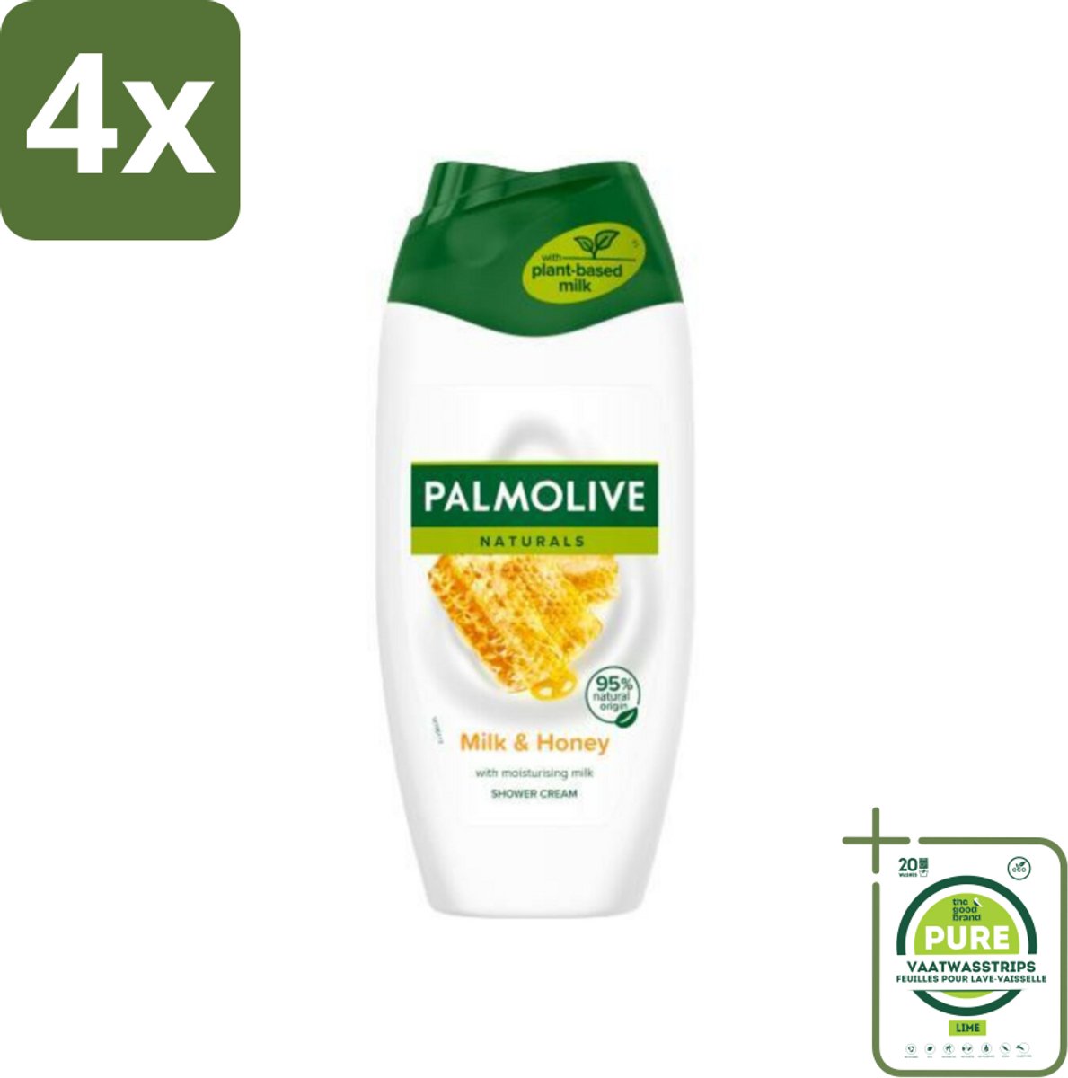 Palmolive Naturals - Douchecrème - Honing & Melk - Hydraterende Melk - 250 ml - Voordeelverpakking - 4 stuks - Douchegel - Melk