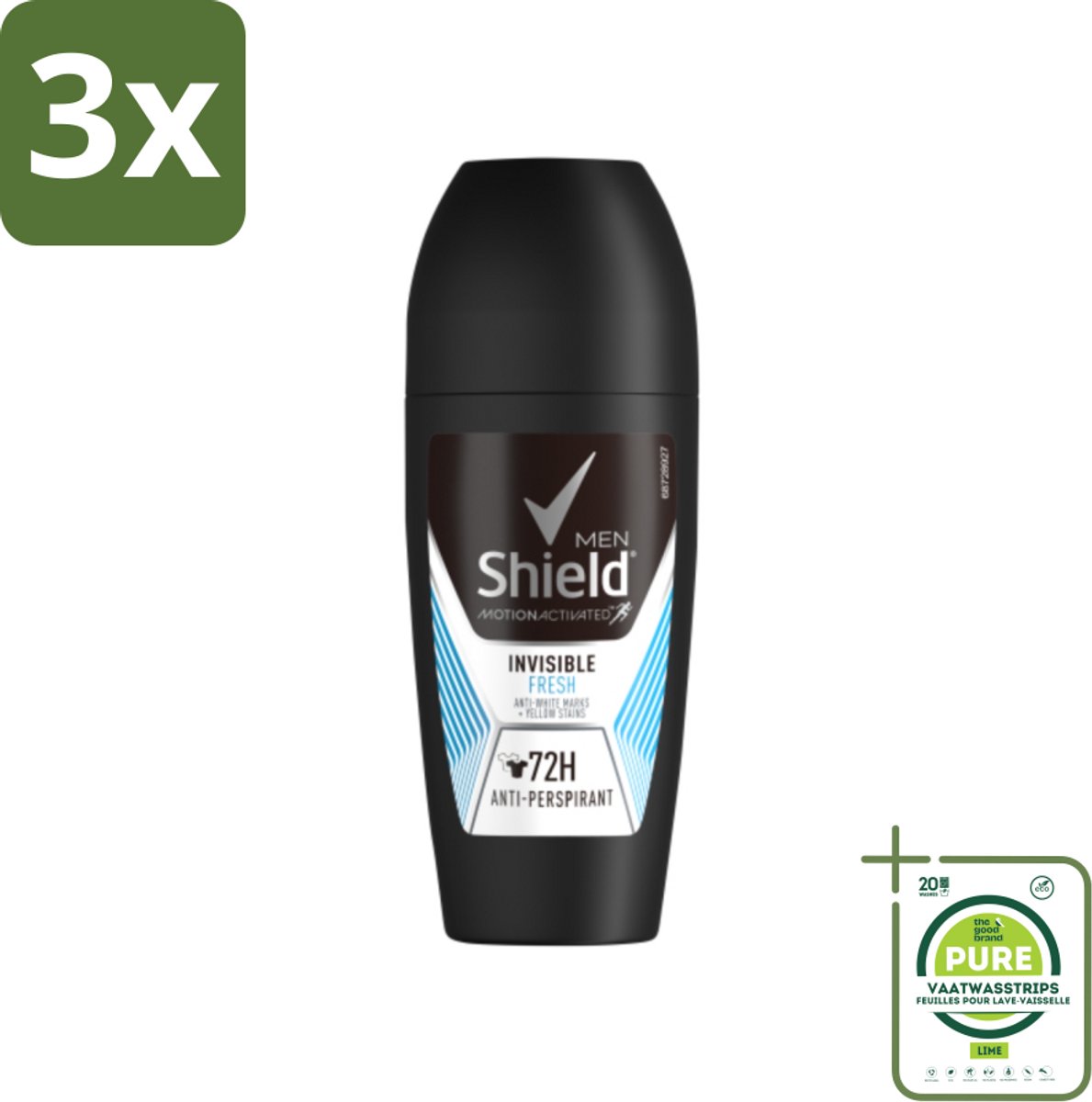 3 x Rexona Men - Invisible Fresh - Deo Roll-on - Anti-transpirant - 50 ml - Grootverpakking - Deodorant Voor Mannen - Zweetvermindering - Anti-transpirant - Frisse Geur - Huid Droog Houden
