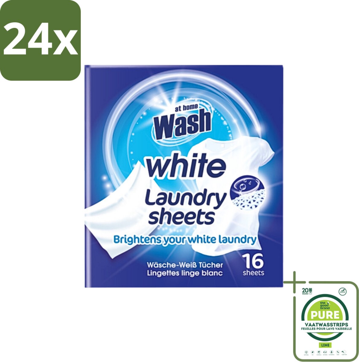 At Home - Wash - Wasdoekjes - Witte Was - Tegen Verkleuring - 12 Doekjes - Voordeelverpakking - 24 stuks - Wasdoekjes - Witte was
