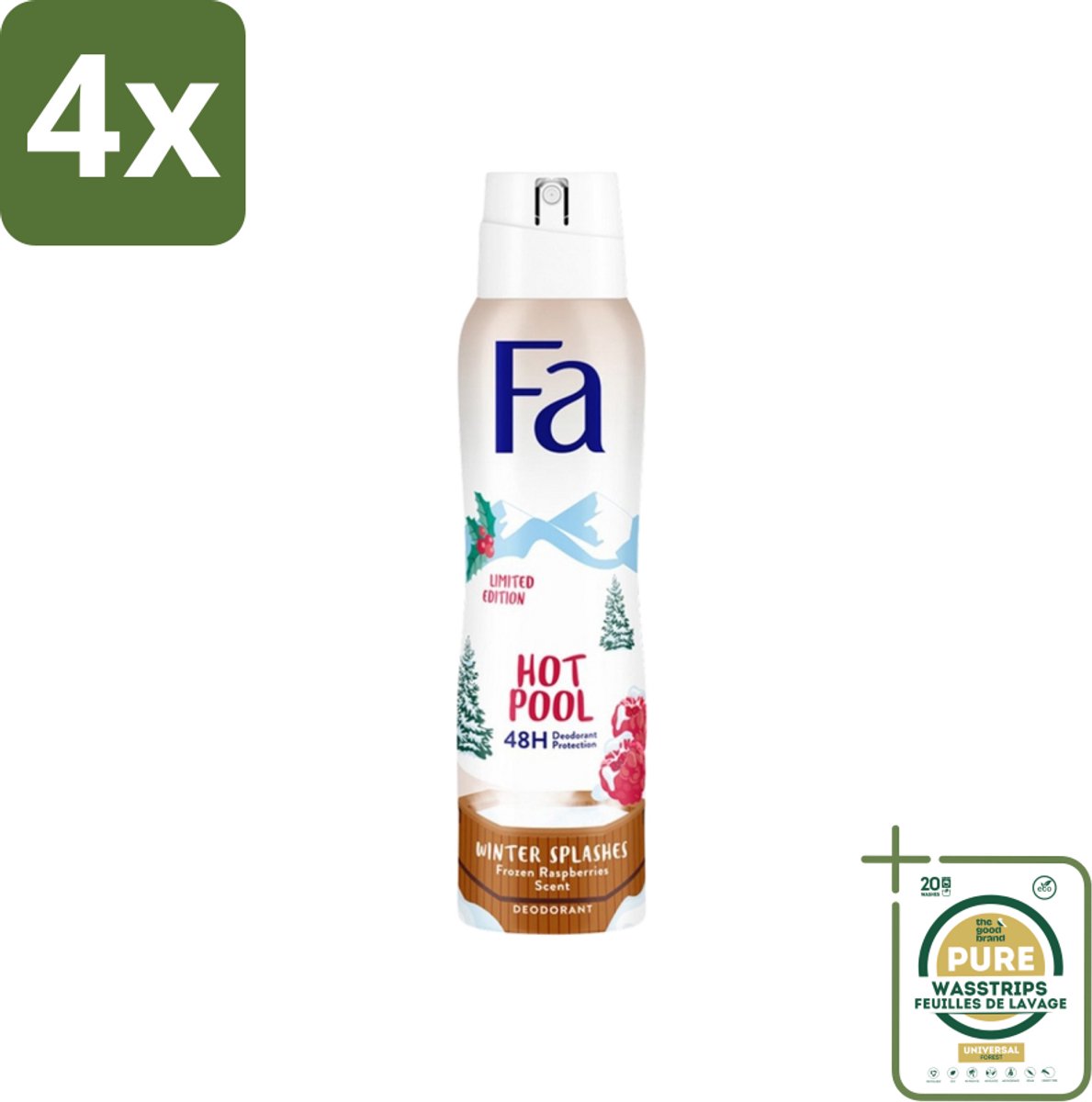 Fa - Deospray - Winter Splashes - 48 uur Bescherming - Frozen Raspberry - Verfrissend & Fruitig - 150 ml - Voordeelverpakking - 4 stuks - Geur - Frambozen