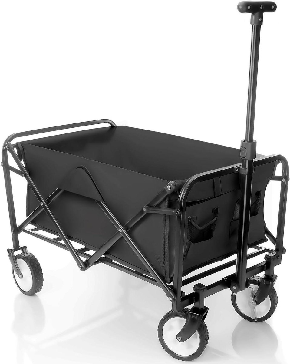 Opvouwbare Bolderkar - Transportwagen Kampeerwagen - Boodschappen Vervoeren - Belastbaar tot 80kg - 75 cm Lengte - Zwart