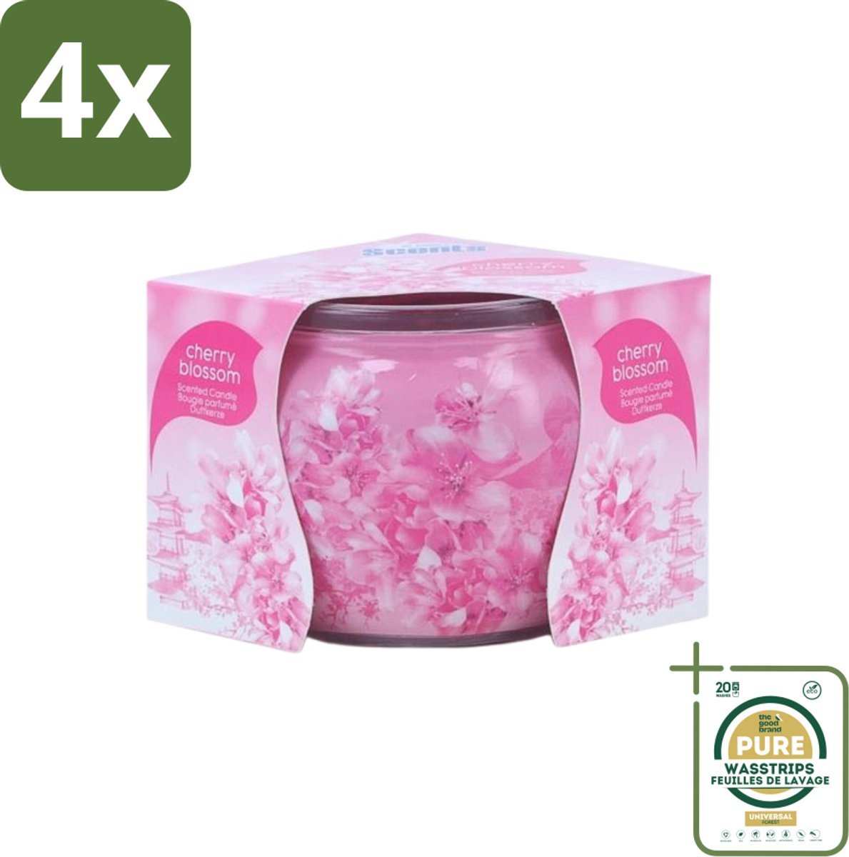 At Home - Scents - Geurkaars - Cherry Blossom - 70 g - Voordeelverpakking - 4 stuks - Thuis geur - Rustgevende geur