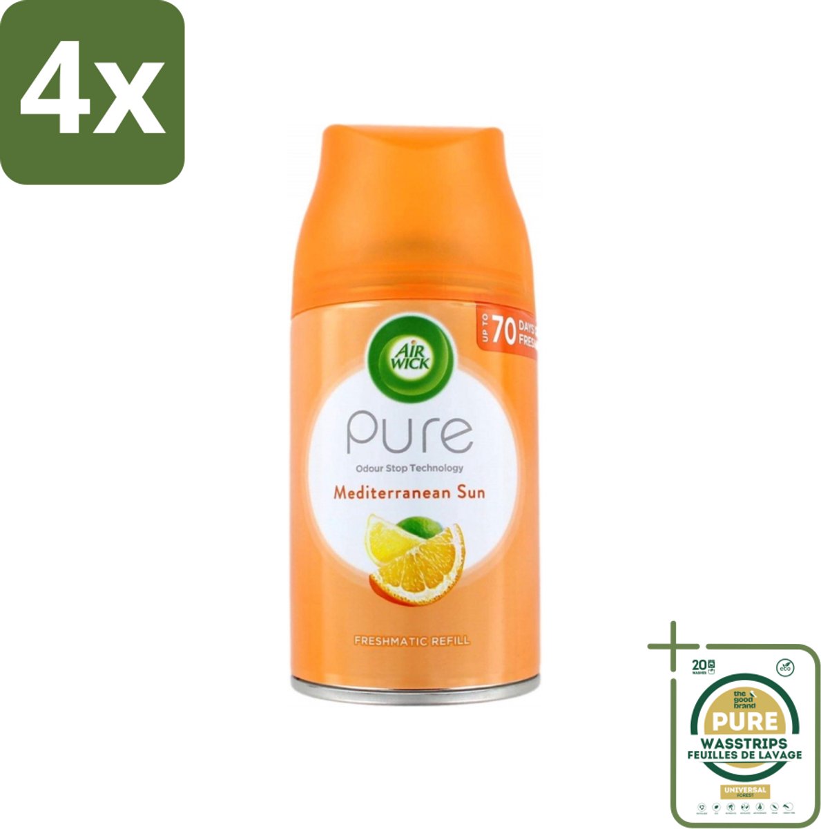 Air Wick - Luchtverfrisser Navulling - Mediterrane Zon - Automatische Spray - 250 ml - Voordeelverpakking - 4 stuks - Zonnige geur - Bloemige geur