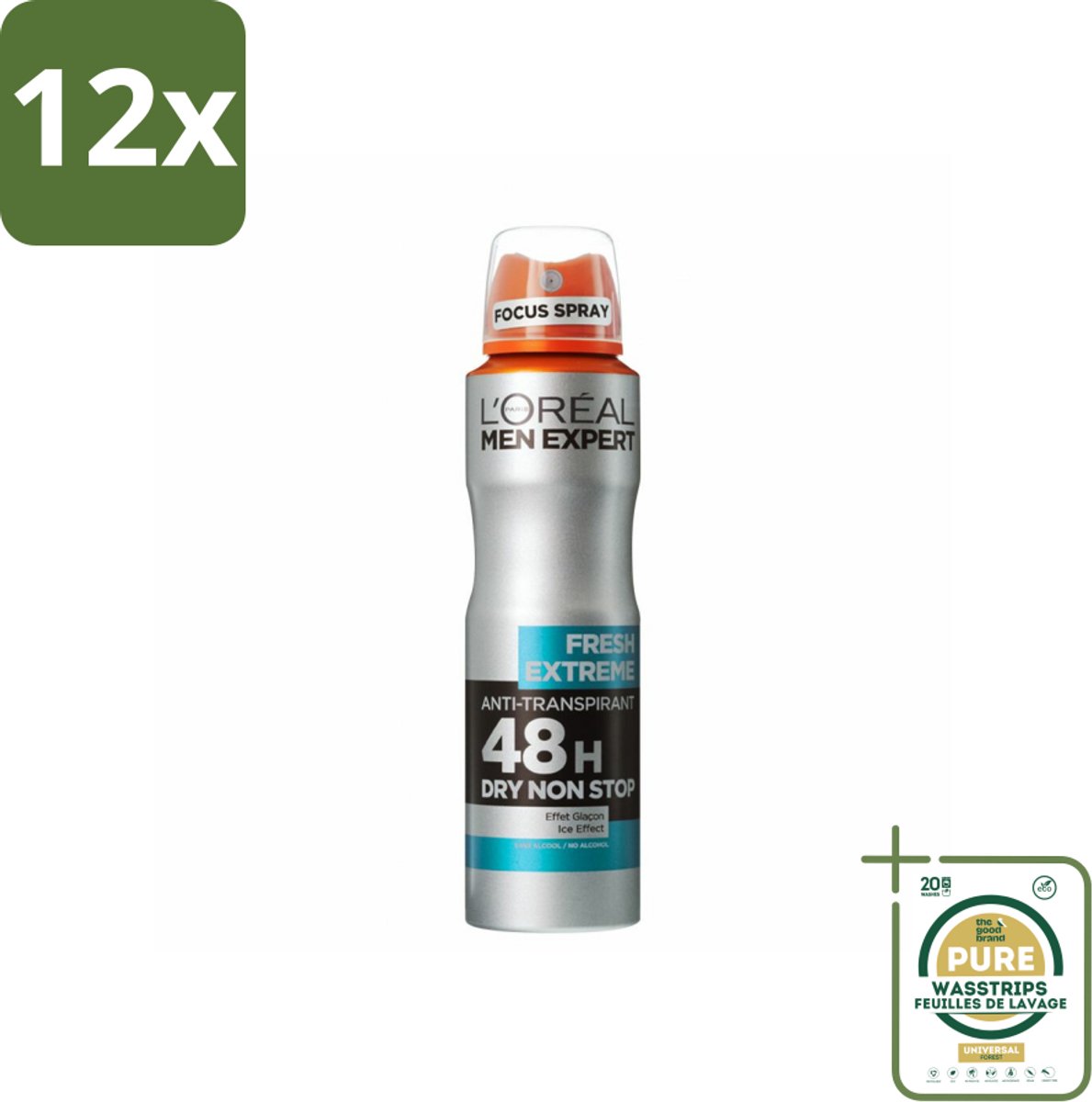 L'Oréal Men Expert Deodorant Spray Fresh Extreme 150 ml - Voordeelverpakking - 12 stuks - Transpiratiecontrole - Frisse geur