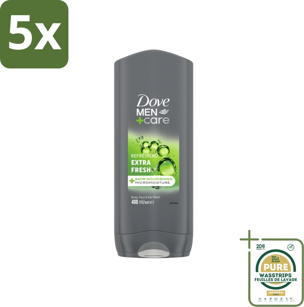 5 x Dove Douchegel Men+ Care Extra Fresh 400 ml - Grootverpakking - Douchegel Mannen - Reiniging Mannenhuid - Frisse Geur - Energie Onder De Douche - Milde Douchegel