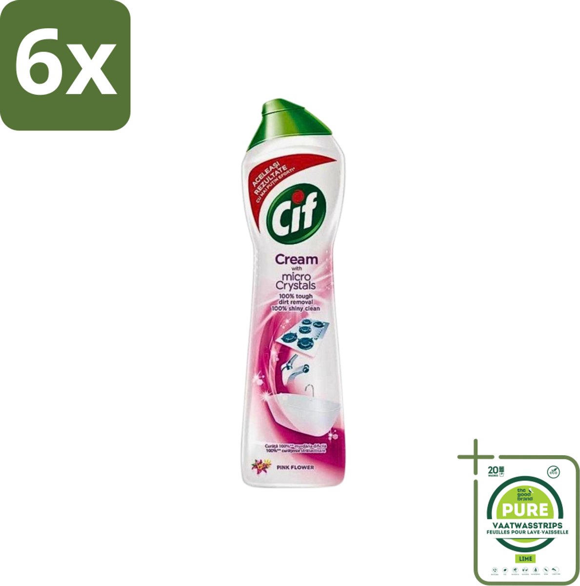 Cif - Badkamer & Keuken - Schuurmiddel - Cream Pink Flower - 500ml - Voordeelverpakking - 6 stuks - Cif Schuurmiddel - Schuurmiddel