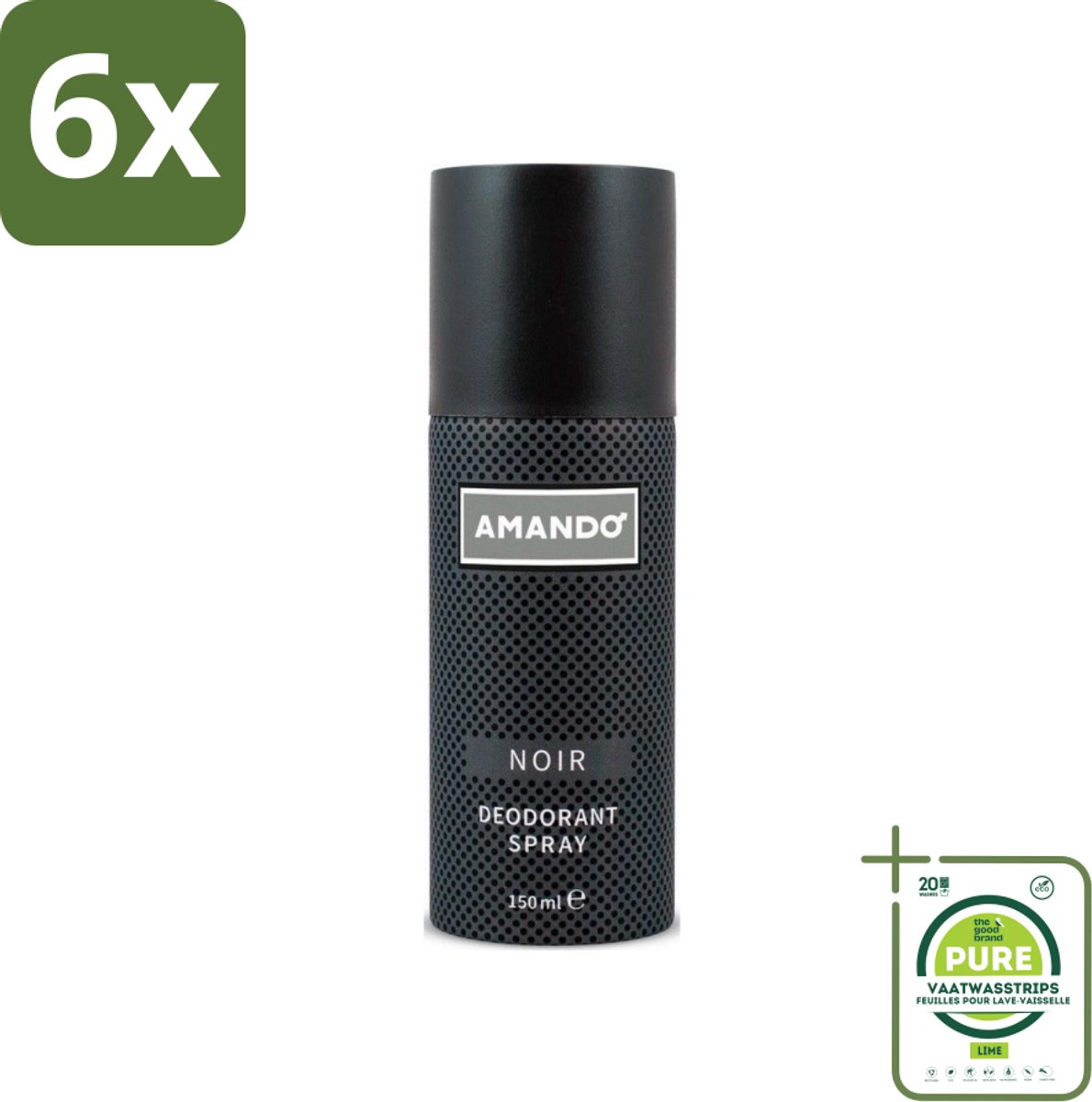 Amando - Noir - Deodorant - Spray - 150 ml - Voordeelverpakking - 6 stuks - Amando Noir Deodorant Spray - Deodorant spray voor mannen