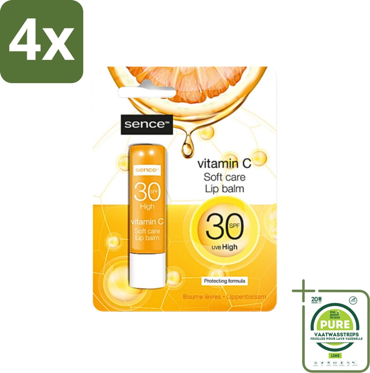 Sence - Soft Care Vitamin C - Lippenbalsem - Hydraterend - 4,3 g - Voordeelverpakking - 4 stuks - Vitamine C lippenbalsem - Hydraterende lippenbalsem
