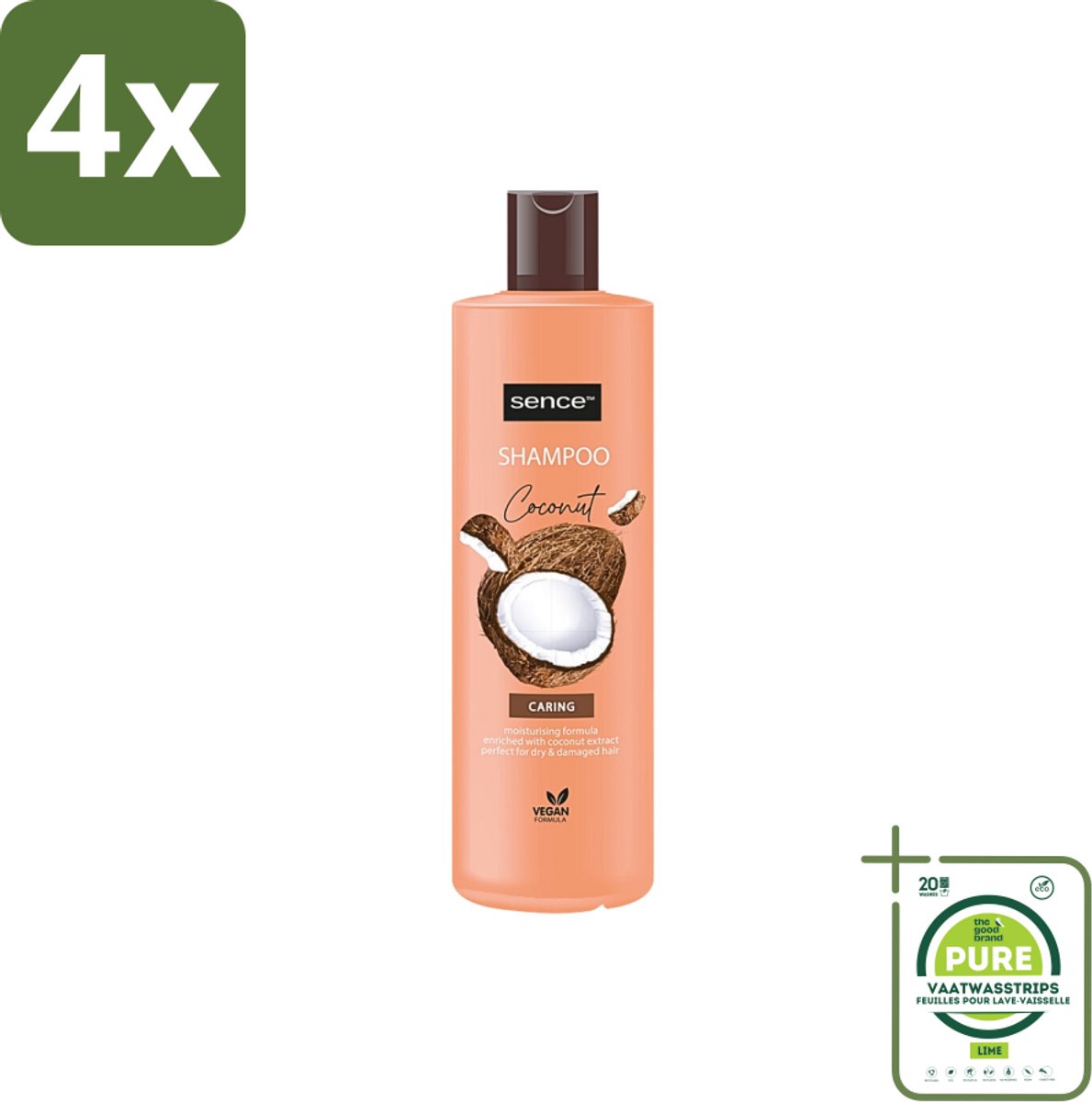 Sence - Coconut - Shampoo - Verzorgend - 400 ml - Voordeelverpakking - Voordeelverpakking - 4 stuks - Kokos shampoo - Droog haar shampoo