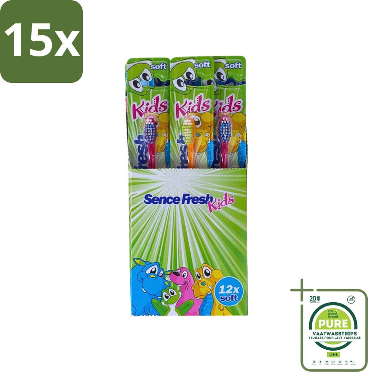 15 x Sence - Fresh Kids Soft - Tandenborstels - Zacht - 12 Tandenborstels - Grootverpakking - Tandenborstel Kind - Zachte Tandenborstel - Kindertandenborstel - Tandenborstel Voor Kinderen - Gezonde Mondverzorging Kind
