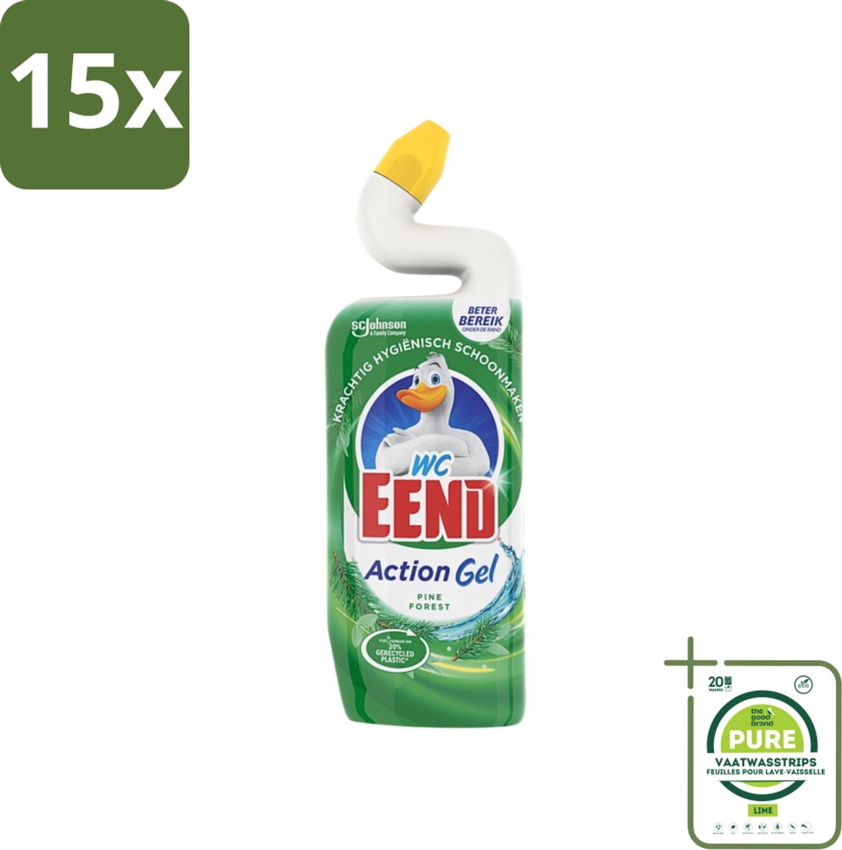 15 x WC Eend Toiletreiniger Action Gel Pine Forest 750 ml - Grootverpakking - Toiletreiniger - Reinigingsgel - Kalkverwijdering - Urinesteen - Fris Ruiken