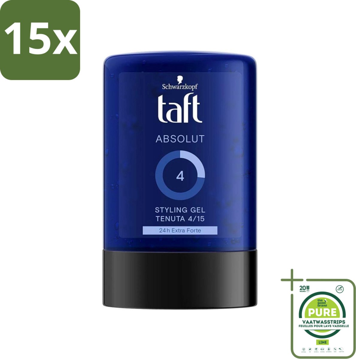 15 x Schwarzkopf - Taft - Absolut Haargel - Mannen - Langdurige Hold - 300 ml - Grootverpakking - Haargel Mannen - Langdurige Fixatie - Haargel Voor Mannen - Haargel Voor Haar - Haargel Voor Dagelijks Gebruik