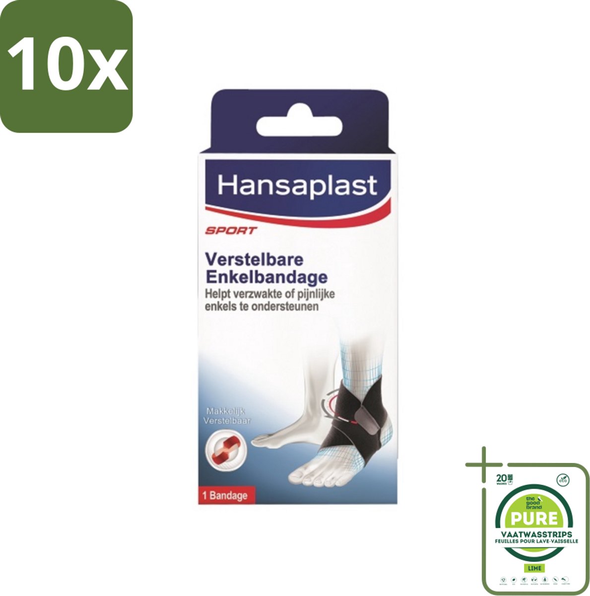 10 x Hansaplast - Sport Enkel Bandage - Enkelsteun - Enkel Brace - Verstelbaar - Zwart - Grootverpakking - Enkelsteun - Enkelbandage - Enkelblessure - Enkelinstabiliteit - Sportbandage