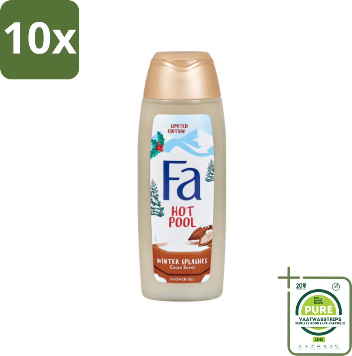 10 x Fa - Douchegel - Winter Splashes Hot Pool Cacao - Warm & Verwarmend - Verzachtend - 250 ml - Grootverpakking - Douchegel - Winter - Verwarmend - Cacao - Verzachtend